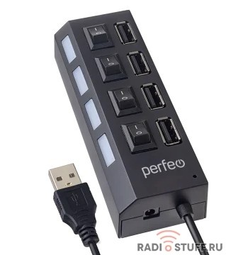 Perfeo USB-HUB 4 Port, (PF-H030 Black) чёрный