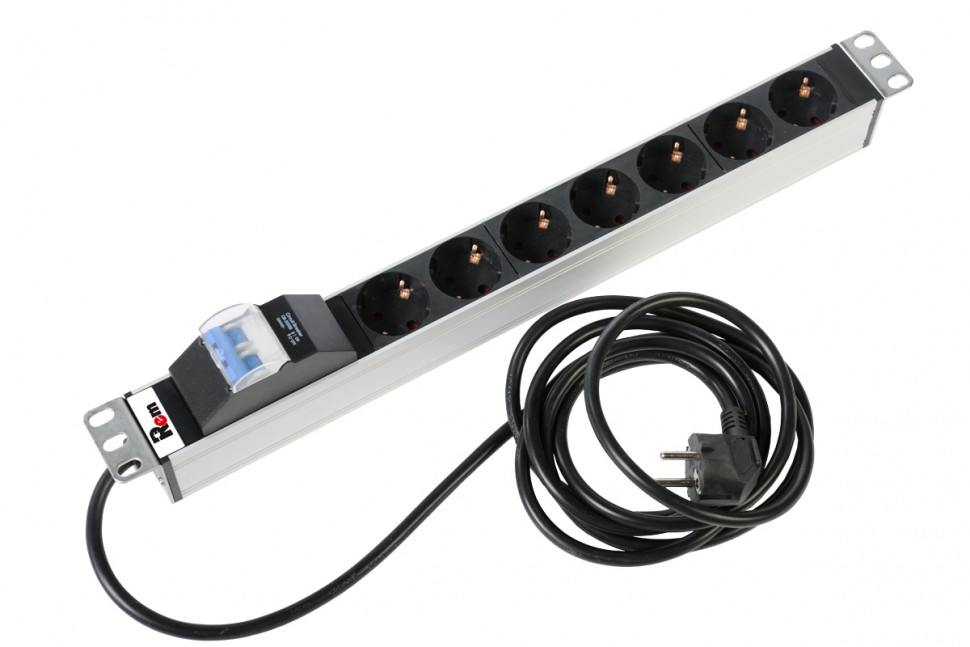Блок розеток 19", Rem-16, с авт., 16А, 7 розеток Schuko, алюм., шнур 3м, Rem