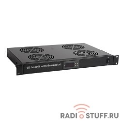 Hyperline TRFA-MICR-4F-RAL9004 Модуль вентиляторный 19", 1U, глубиной 290мм, с термостатом и 4-я вентиляторами, цвет черный (RAL 9004)