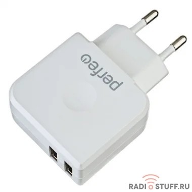 PERFEO Сетевое зарядное устройство с двумя разъемами USB, 3.4А, белый (I4621)