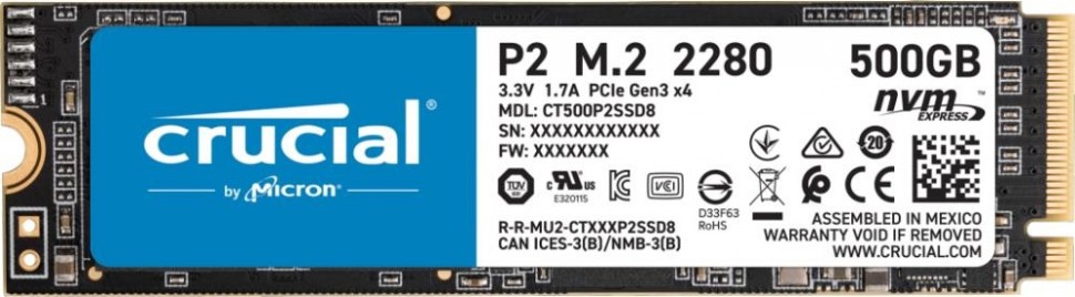 SSD жесткий диск M.2 2280 500GB P2 CT500P2SSD8 CRUCIAL