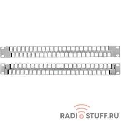 Модульная патч-панель 19", 1U, 48 портов, Flat Type, для экранированных и неэкранированных модулей KJ2(C6A), KJNE, с задним кабельным организатором (без модулей), Hyperline