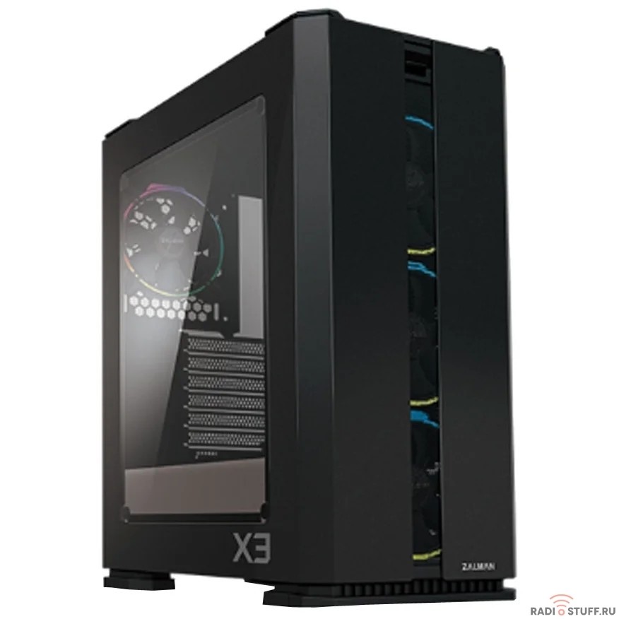 Корпус ZALMAN X3 BLACK, без БП, боковое окно (закаленное стекло), черный,  ATX 
