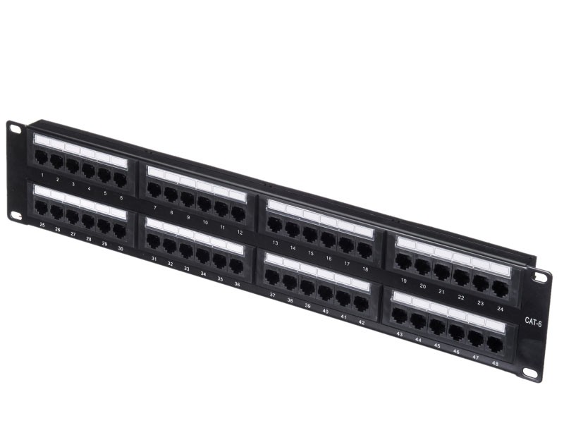 Патч-панель UTP, 19", 48 портов RJ45, cat.6, 2U, Krone Type, "L"